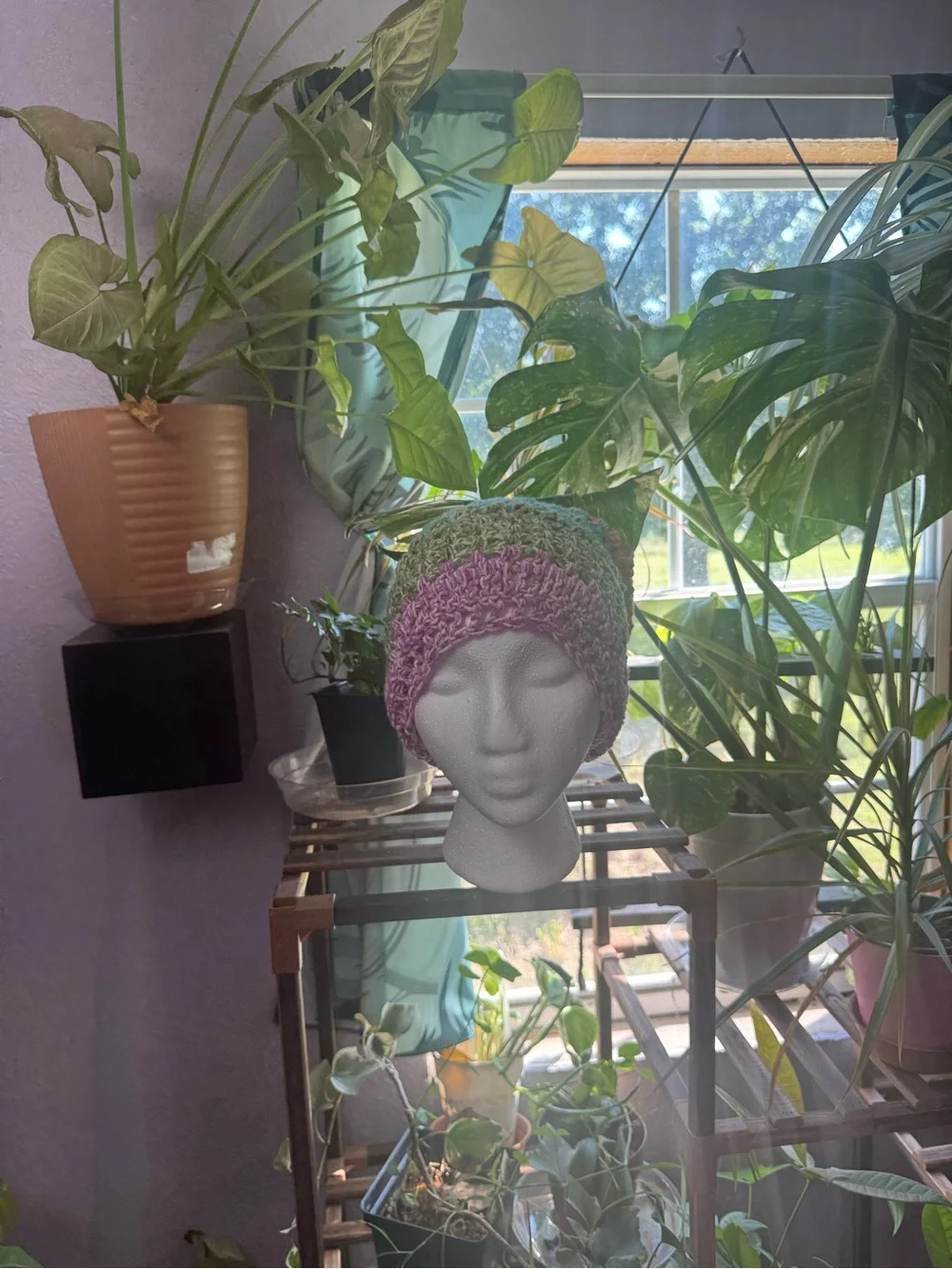 Handcrafted Multicolor Crochet Slouchy Beanie - Pastel Stripe Colors